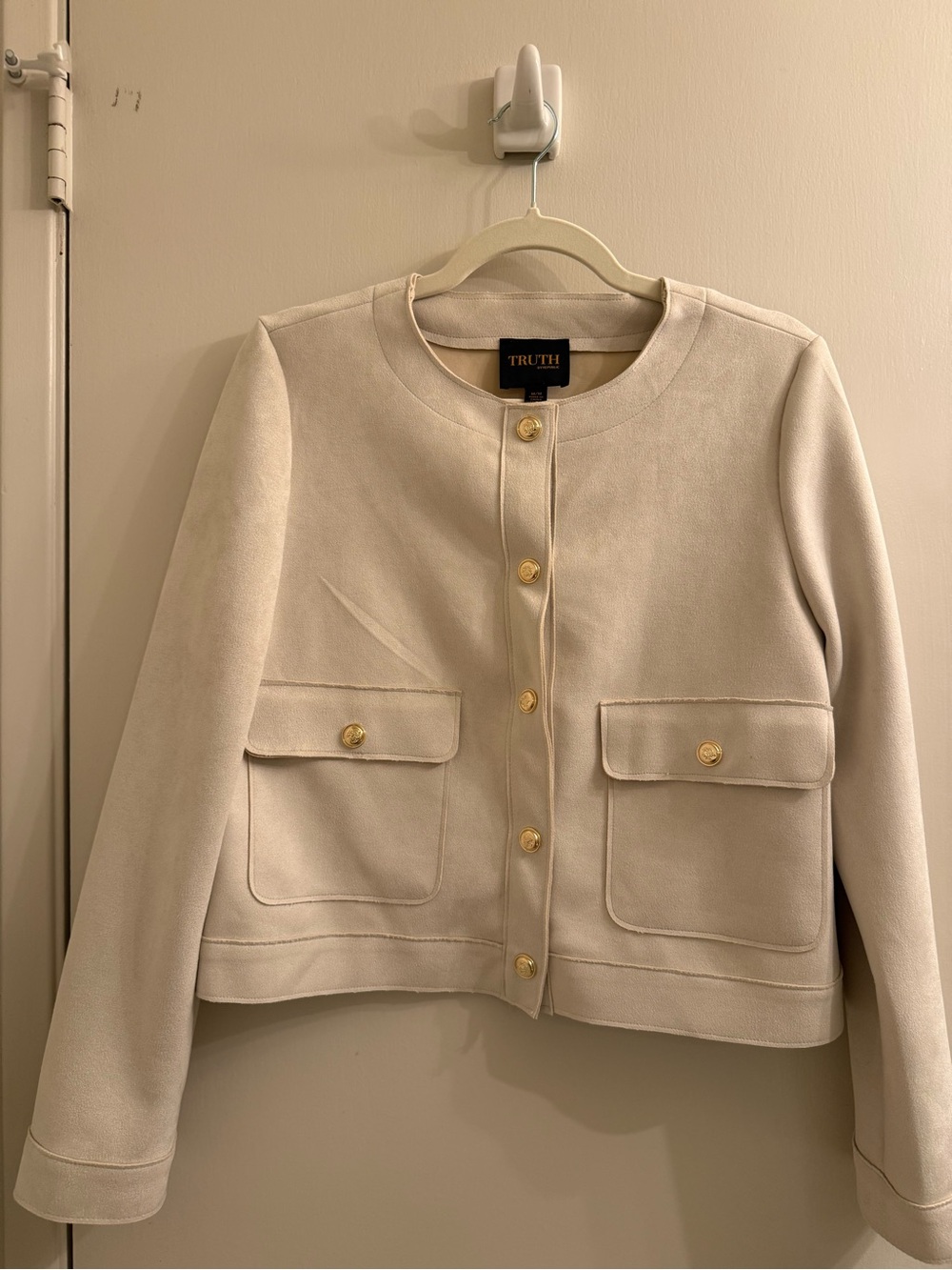 TRUTH Cream Button-Front Women's Jacket -Faux Suede